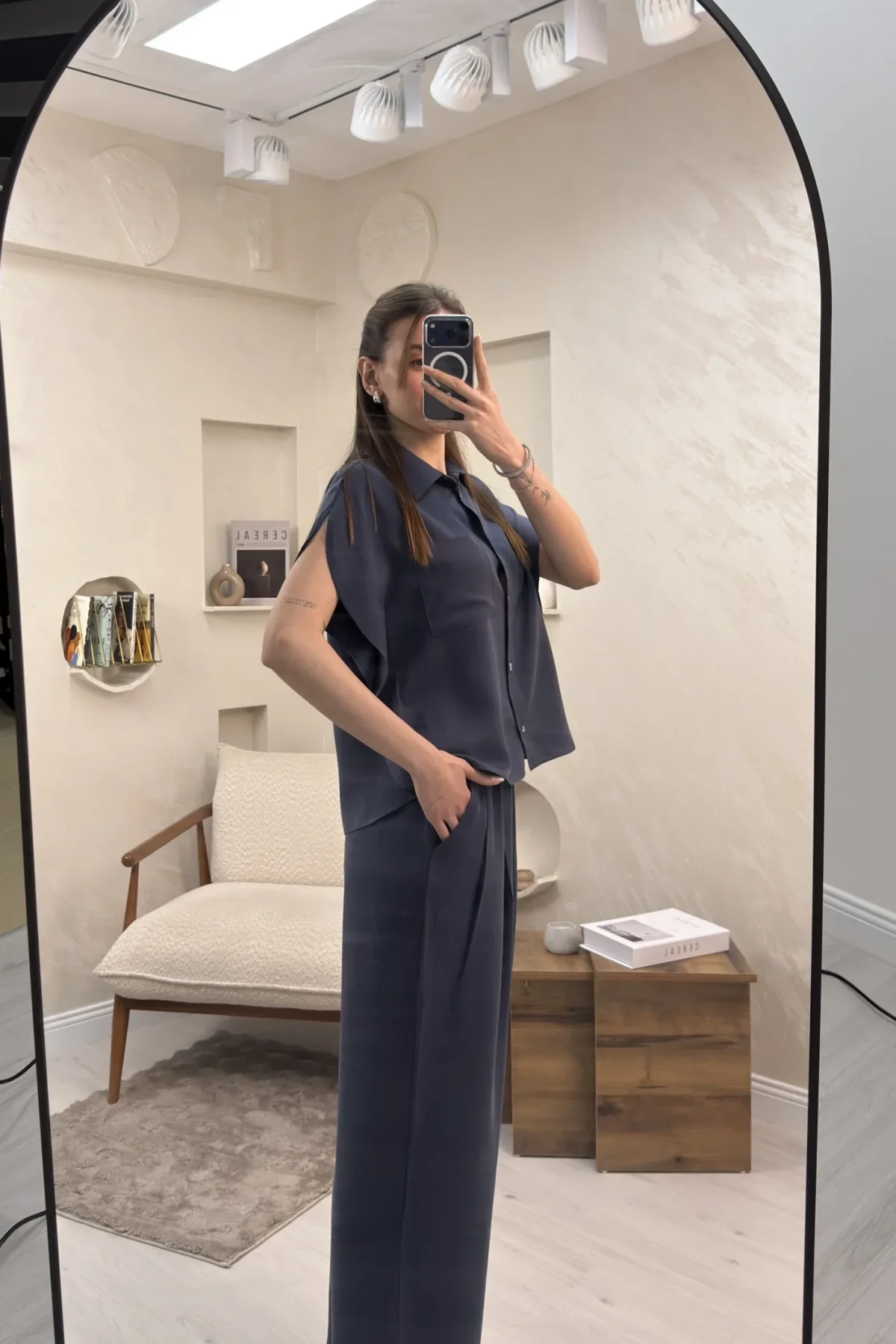 MAVİ TENSEL GÖMLEK PANTOLON TAKIM