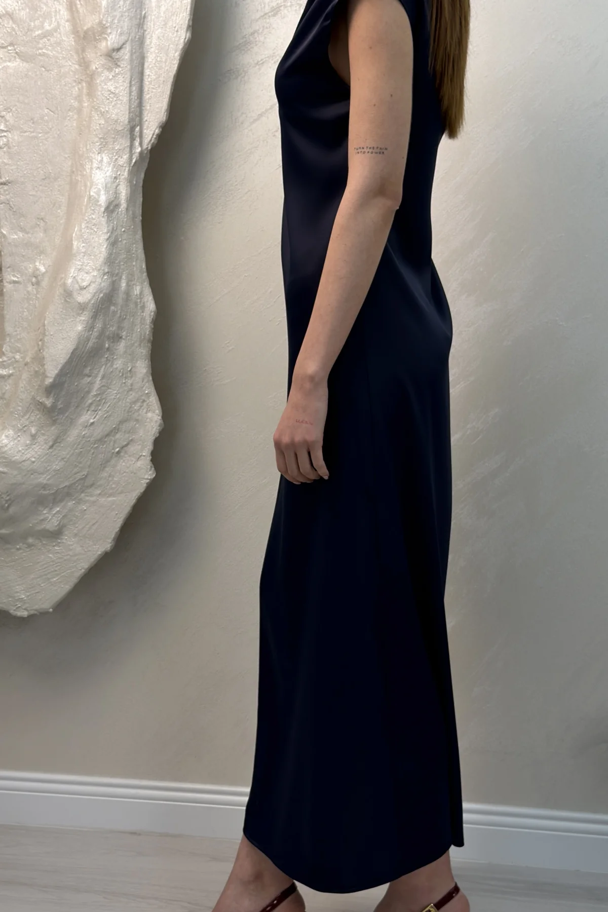 SATEN MAXİ ELBİSE- LACİVERT