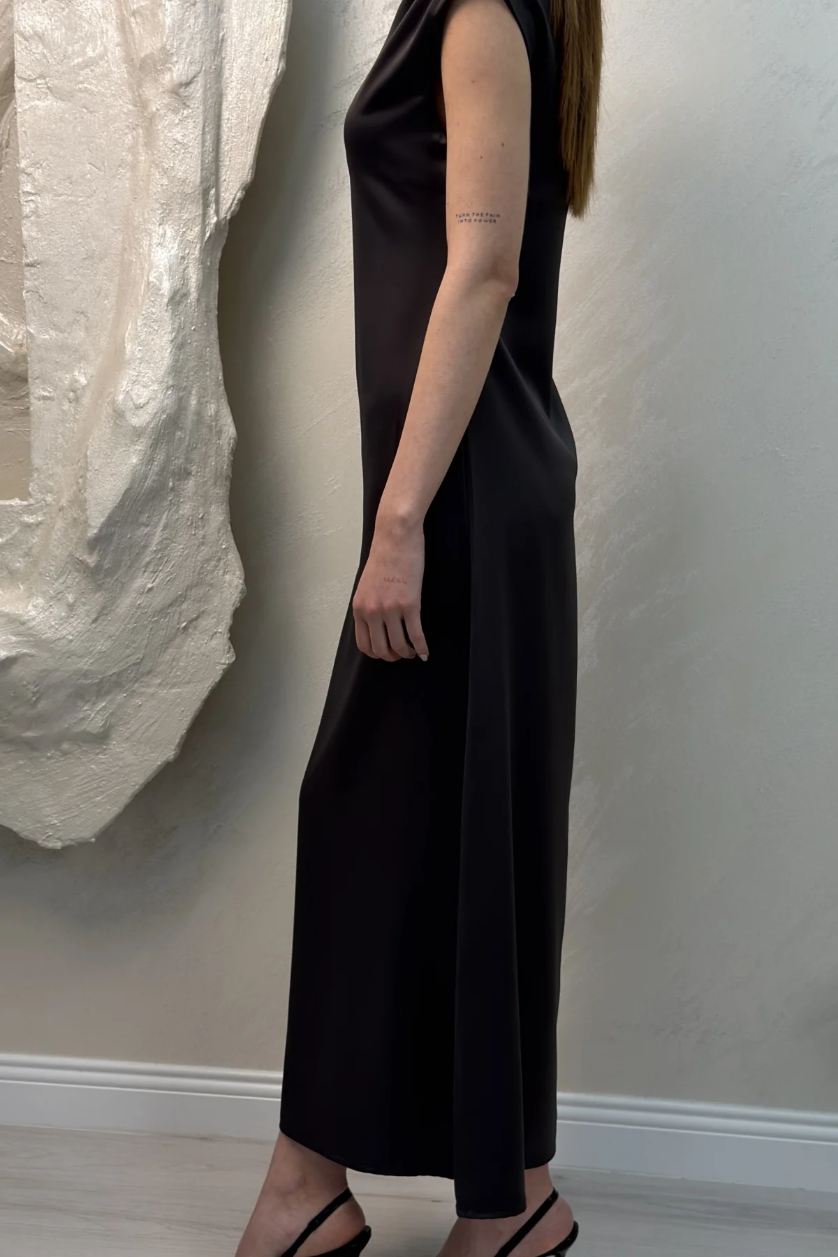 SATEN MAXİ ELBİSE- SİYAH