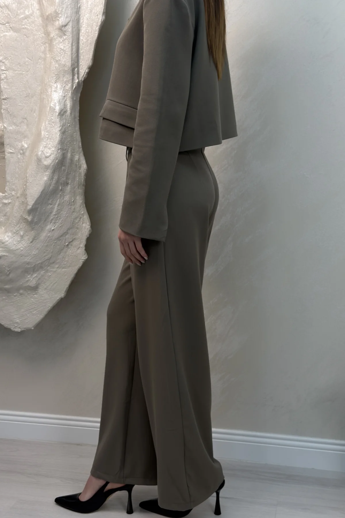 ÇİFT CEP CROP CEKET DETAYLI TAKIM- HAKİ