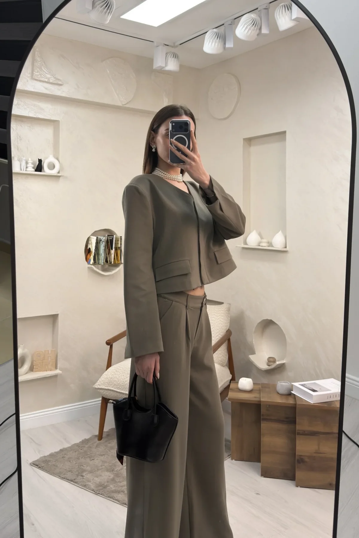 ÇİFT CEP CROP CEKET DETAYLI TAKIM- HAKİ