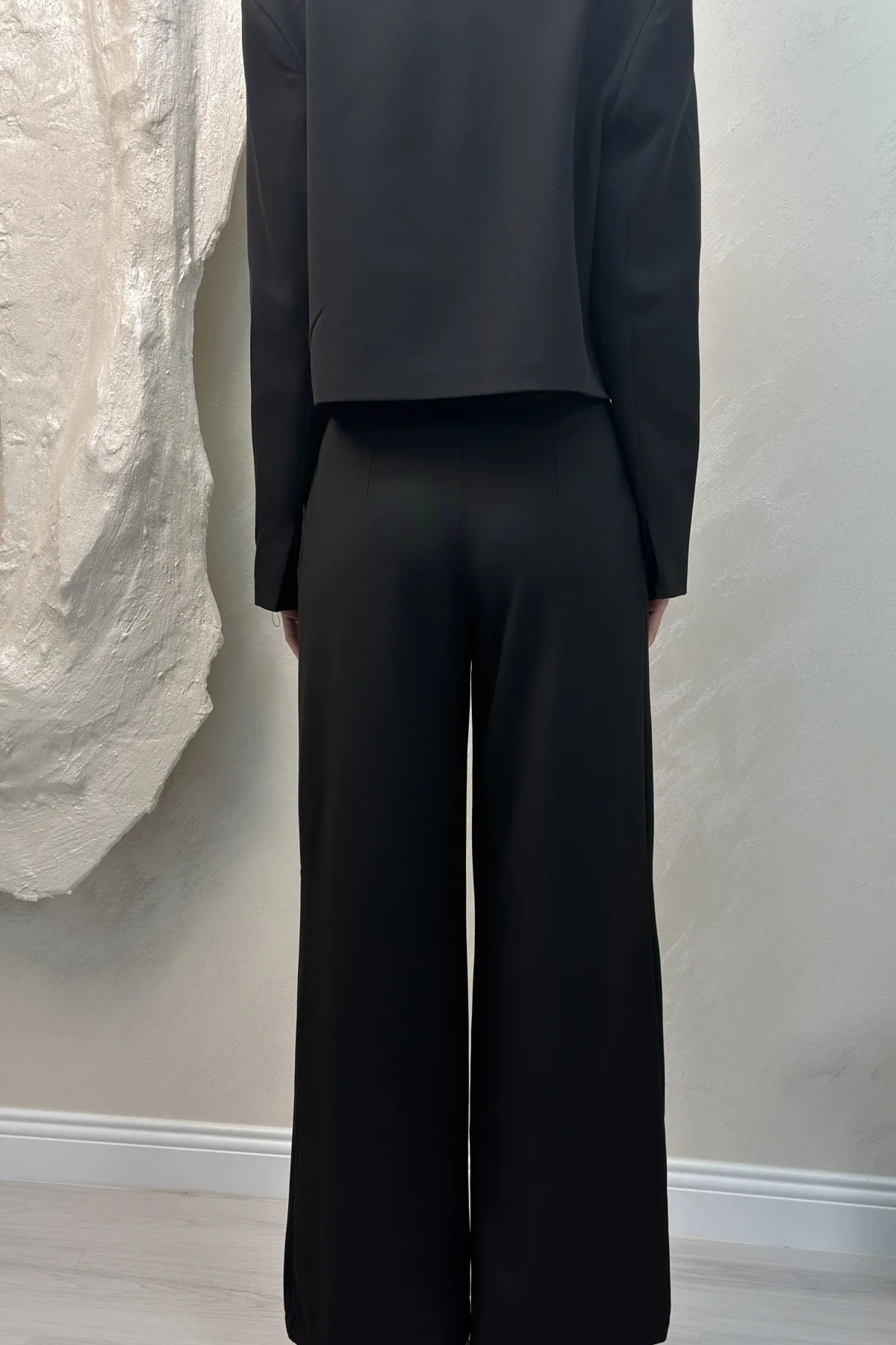 ÇİFT CEP CROP CEKET DETAYLI TAKIM- SİYAH