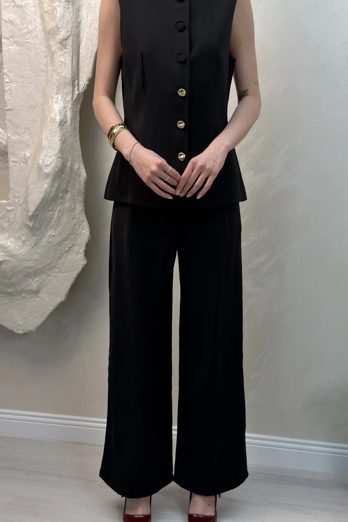 DÜĞMELİ SIFIR KOL TAKIM- SİYAH