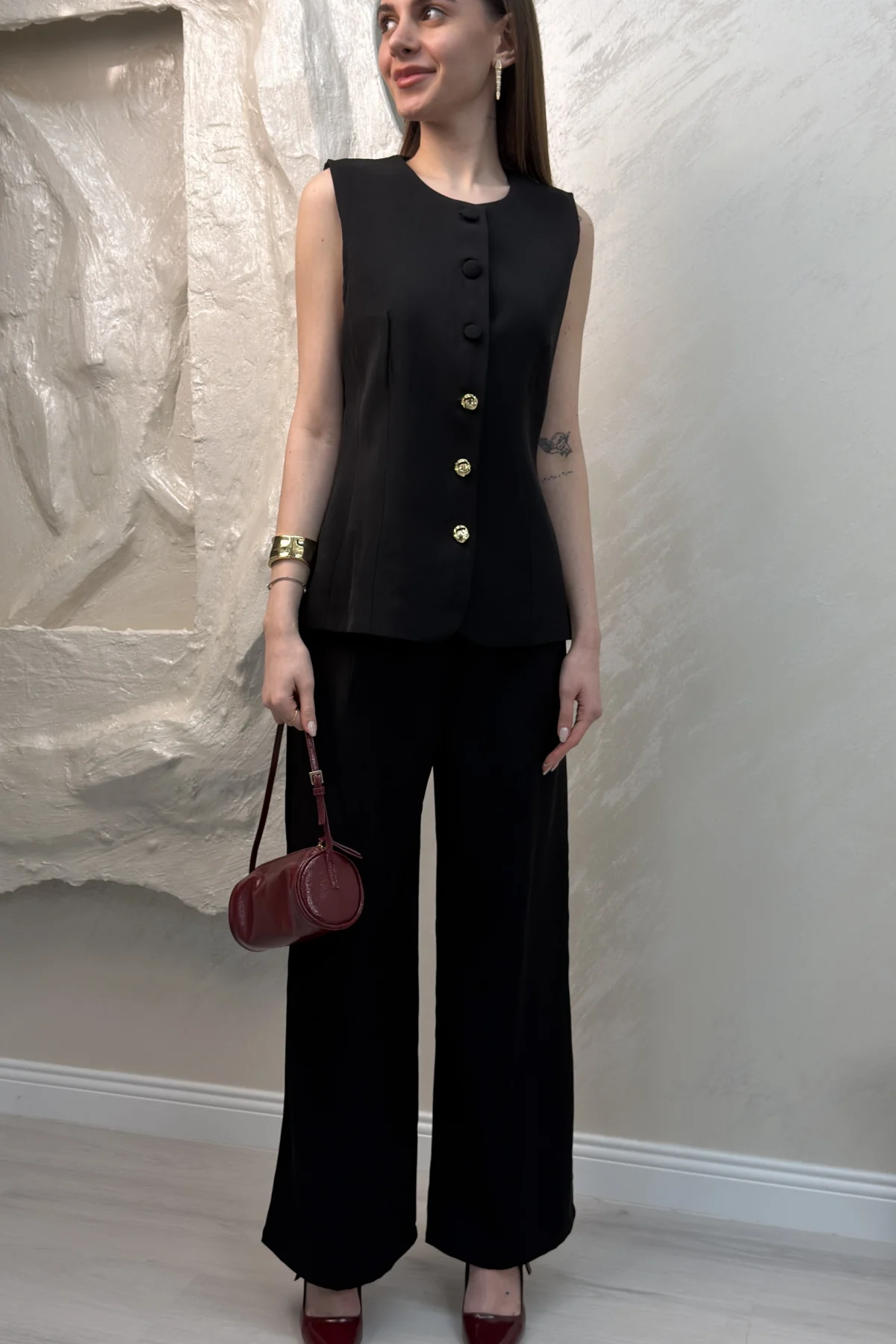 DÜĞMELİ SIFIR KOL TAKIM- SİYAH