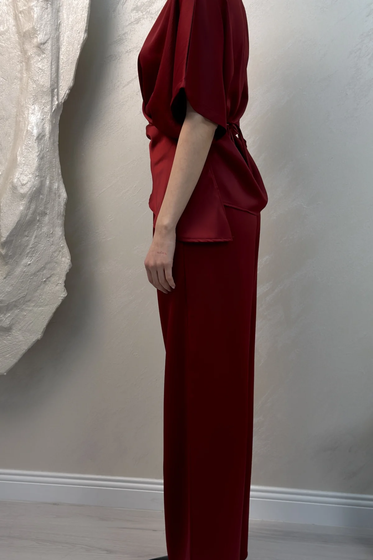 BELDEN BAĞLAMALI SATEN TAKIM- BORDO