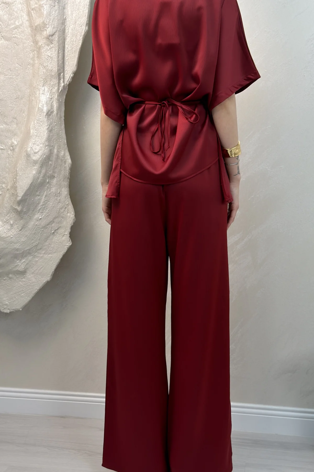 BELDEN BAĞLAMALI SATEN TAKIM- BORDO