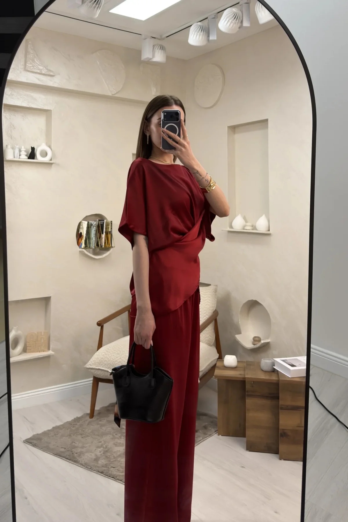 BELDEN BAĞLAMALI SATEN TAKIM- BORDO