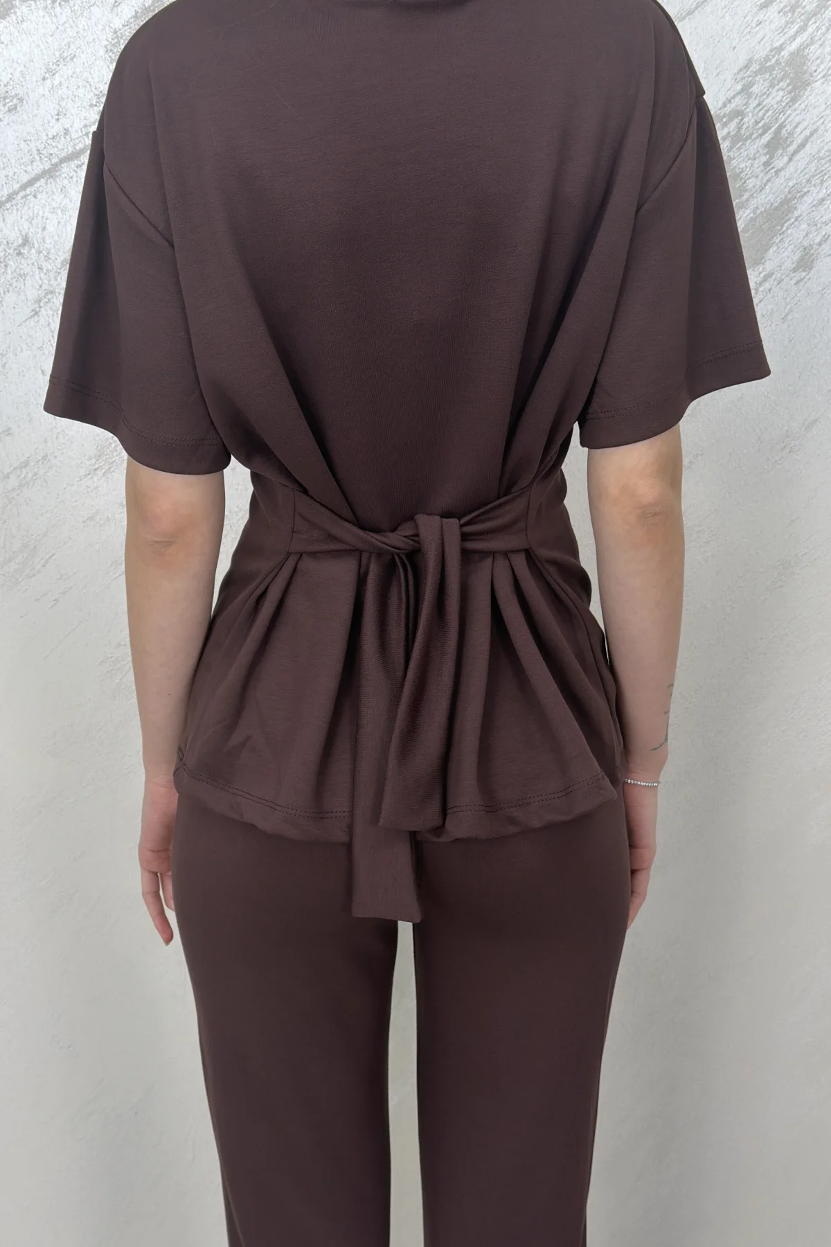 ÇİFT TARAF BAĞLAMALI MODAL TAKIM- KAHVERENGİ