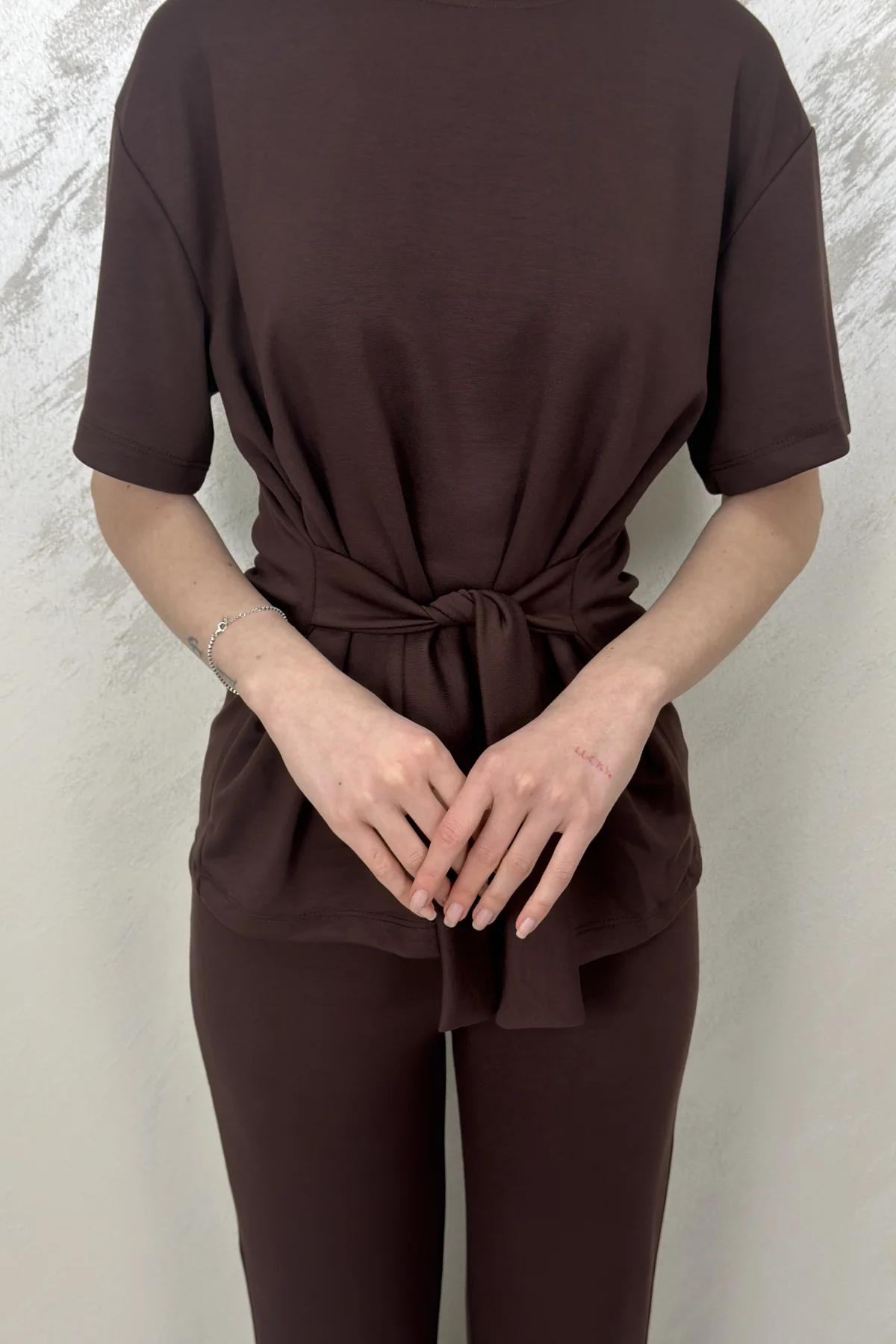 ÇİFT TARAF BAĞLAMALI MODAL TAKIM- KAHVERENGİ