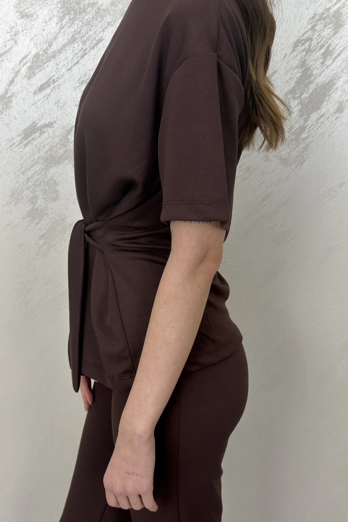 ÇİFT TARAF BAĞLAMALI MODAL TAKIM- KAHVERENGİ