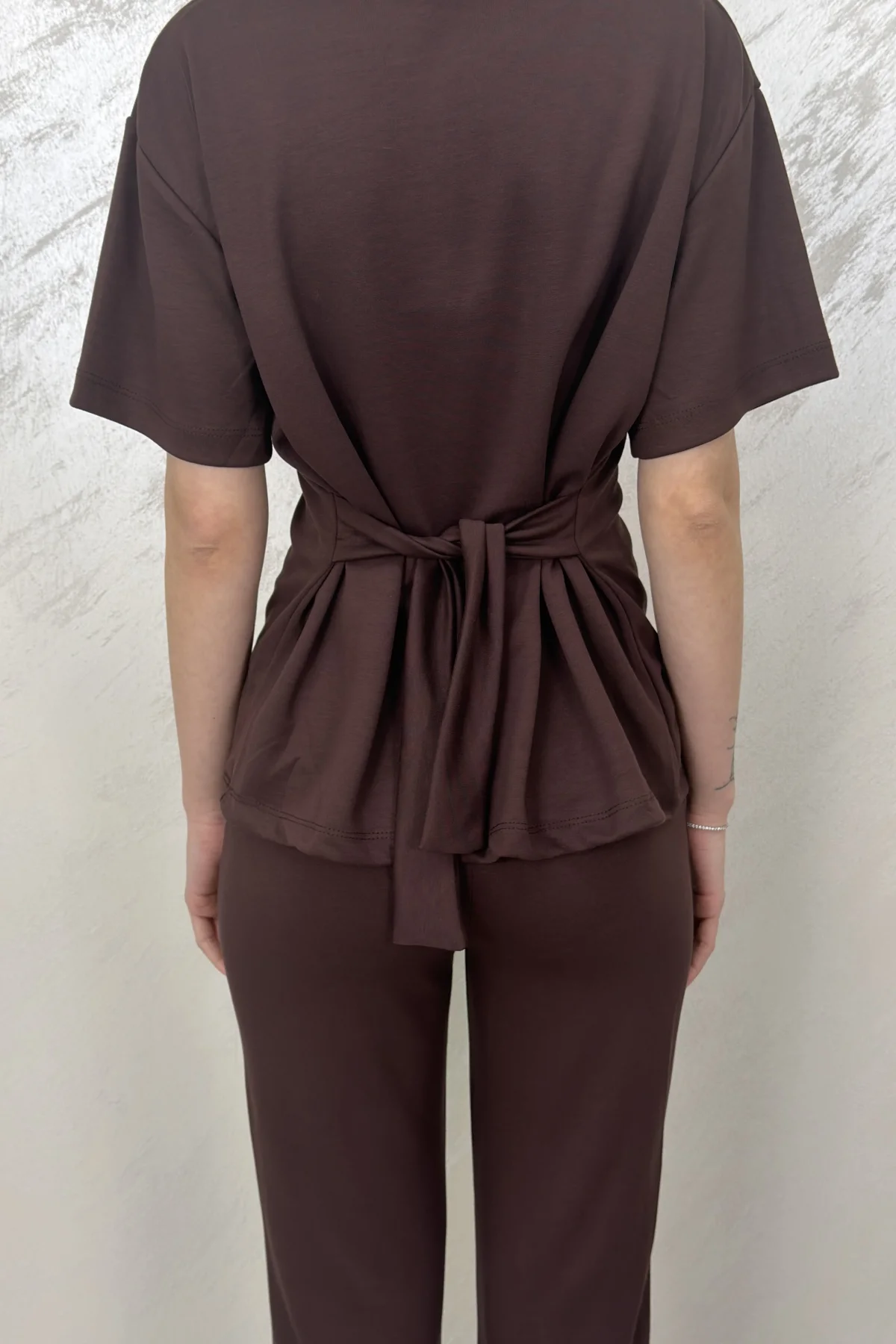 ÇİFT TARAF BAĞLAMALI MODAL TAKIM- KAHVERENGİ