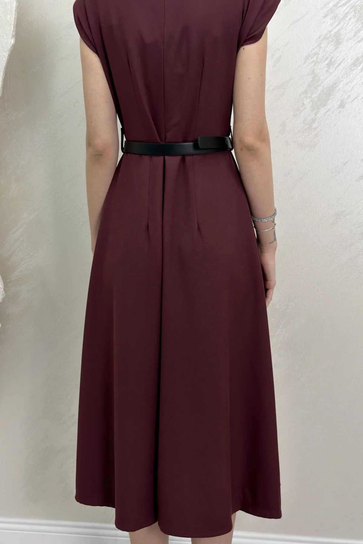 VATKALI KEMERLİ ELBİSE- BORDO