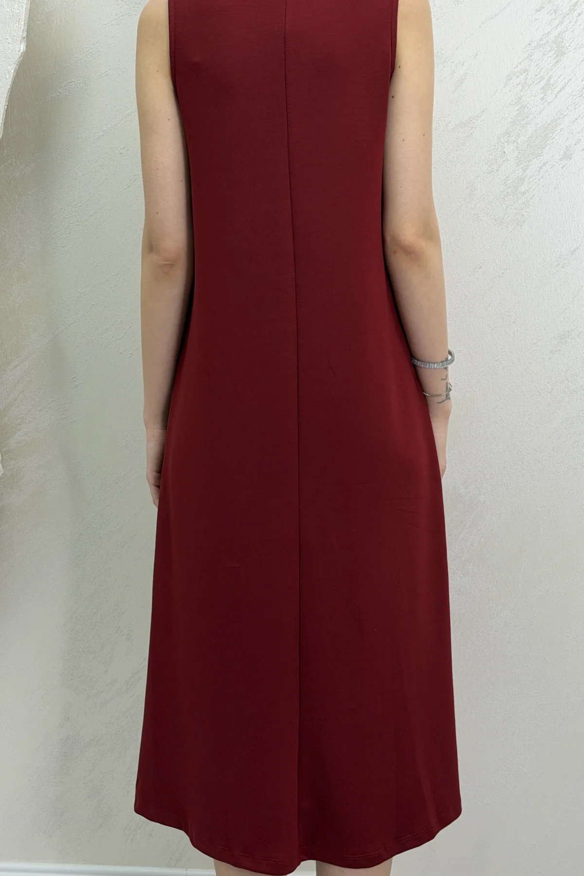 UZUN ASKILI MODAL KUMAŞ ELBİSE- BORDO