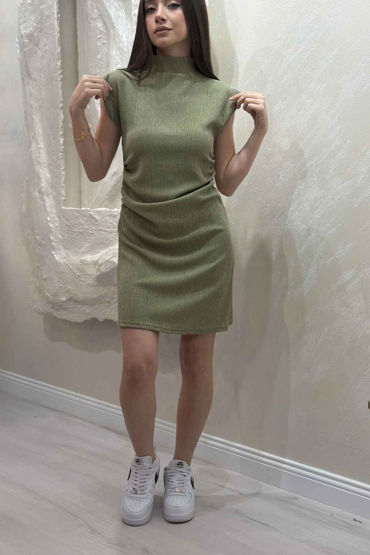 BÜRÜMCÜK MİNİ ELBİSE- YAĞ YEŞİLİ