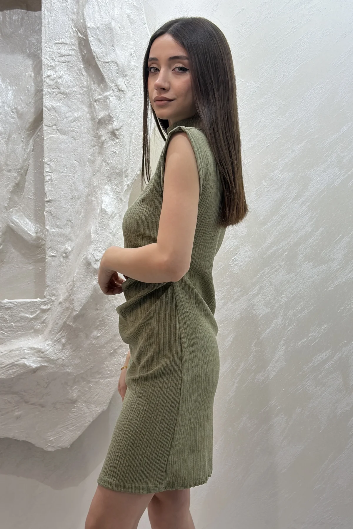 BÜRÜMCÜK MİNİ ELBİSE- YAĞ YEŞİLİ