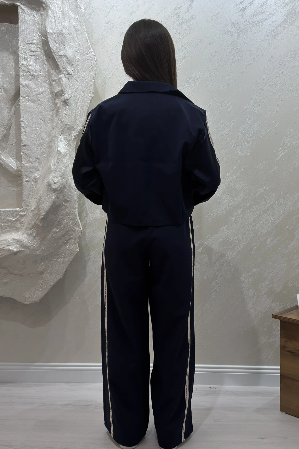 PARAŞÜT KUMAŞ ŞERİT DETAYLI TAKIM- LACİVERT