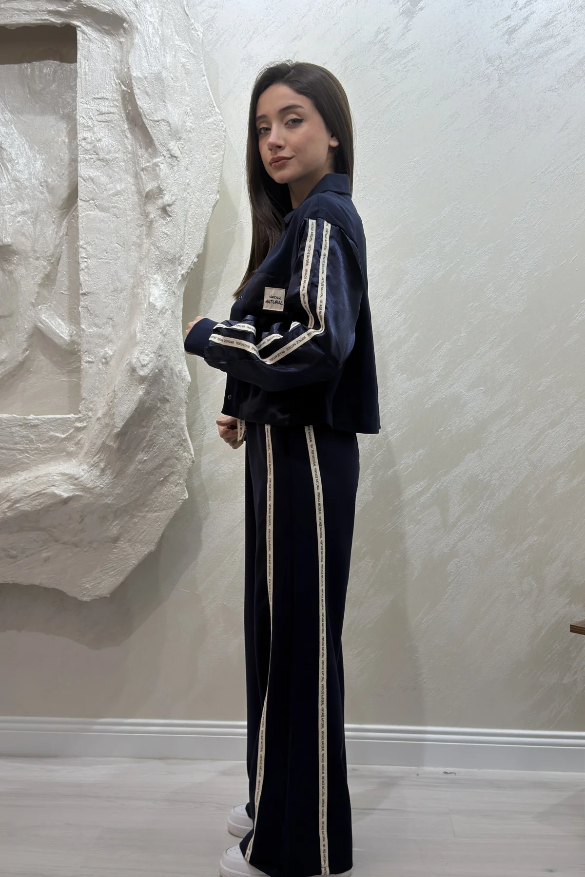 PARAŞÜT KUMAŞ ŞERİT DETAYLI TAKIM- LACİVERT