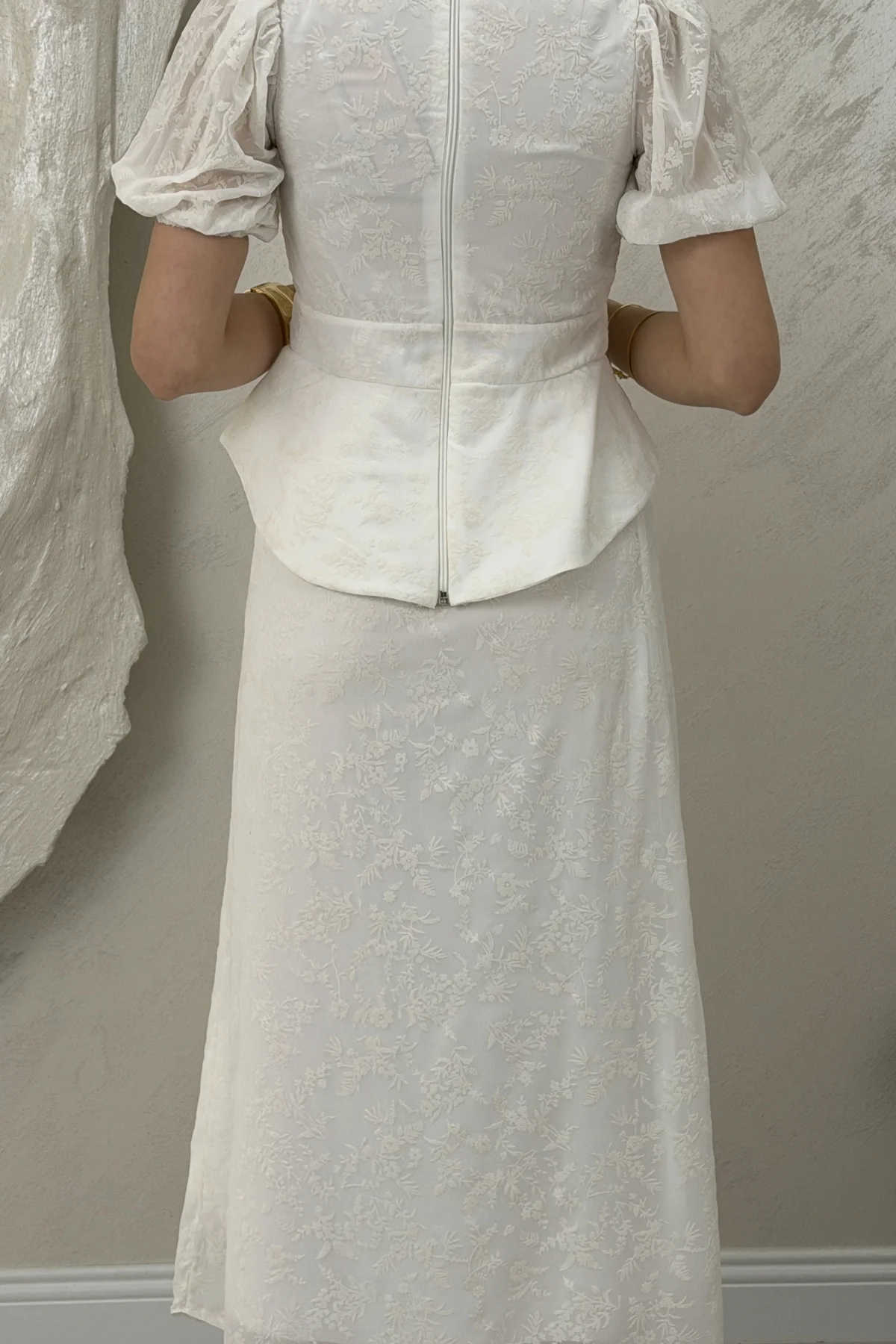 BELİ LASTİKLİ BASKILI ETEKLİ TAKIM- BEYAZ