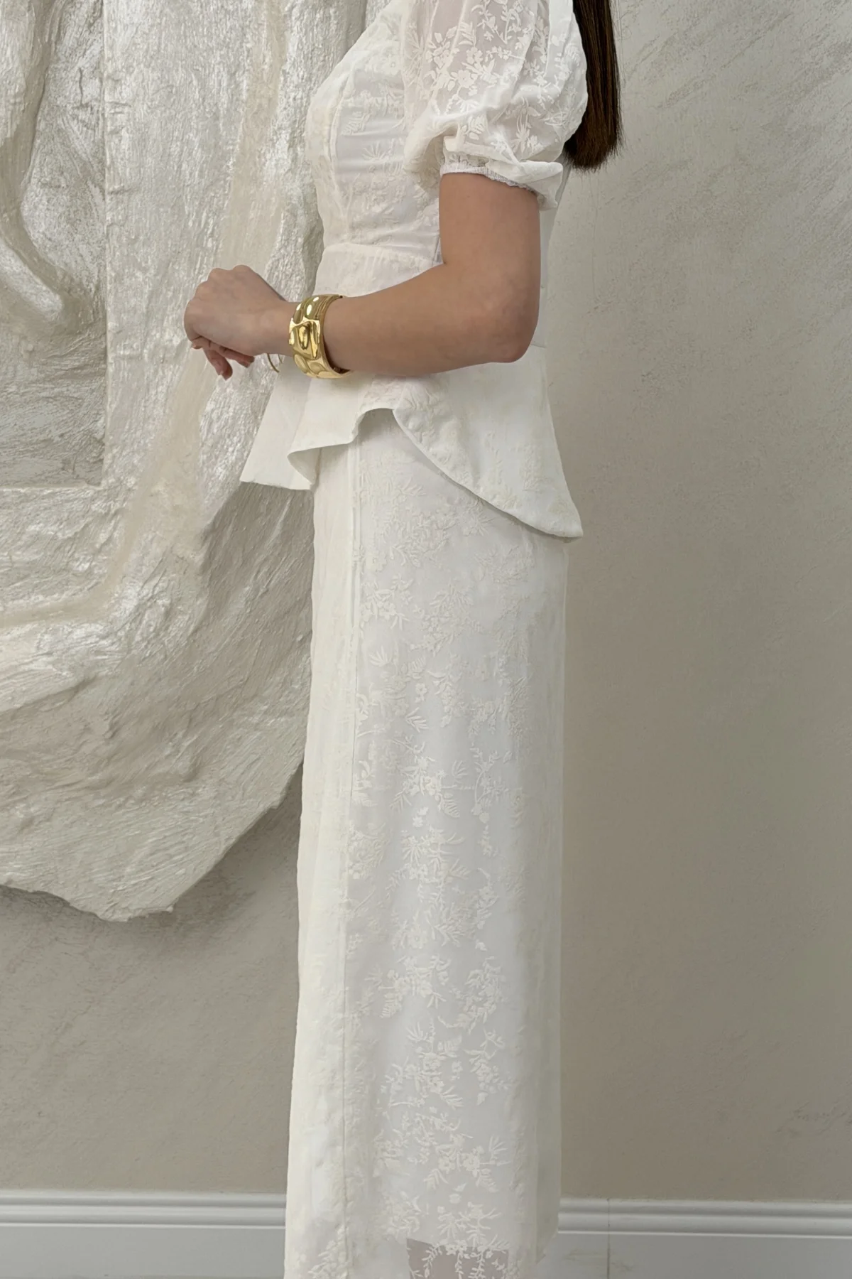 BELİ LASTİKLİ BASKILI ETEKLİ TAKIM- BEYAZ