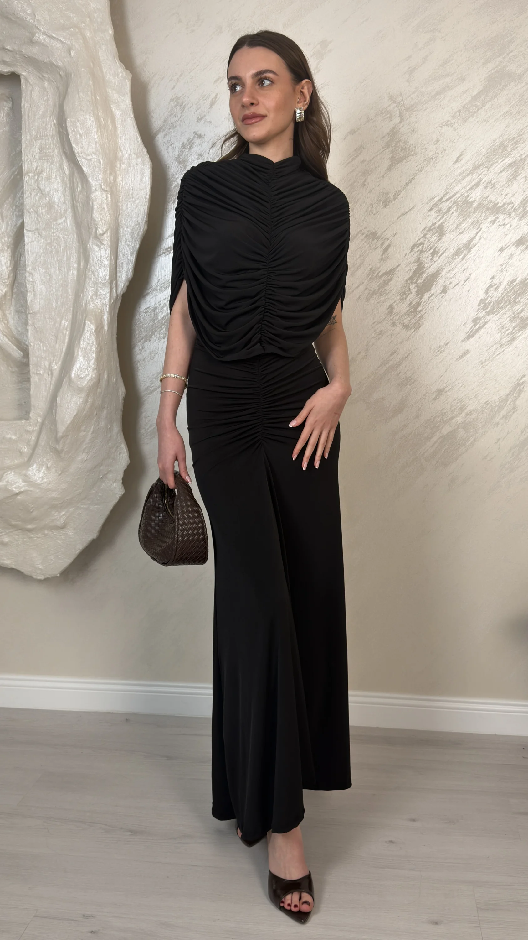 DRAPE DETAYLI DAVET ELBSESİ-SİYAH