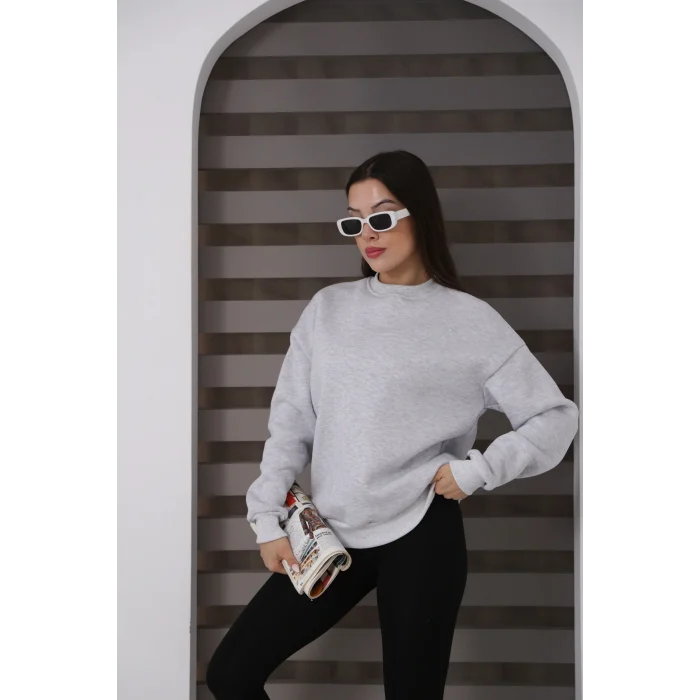 ÜÇ İPLİK ŞARDONLU BİSİKLET YAKA SWEATTSHİRT