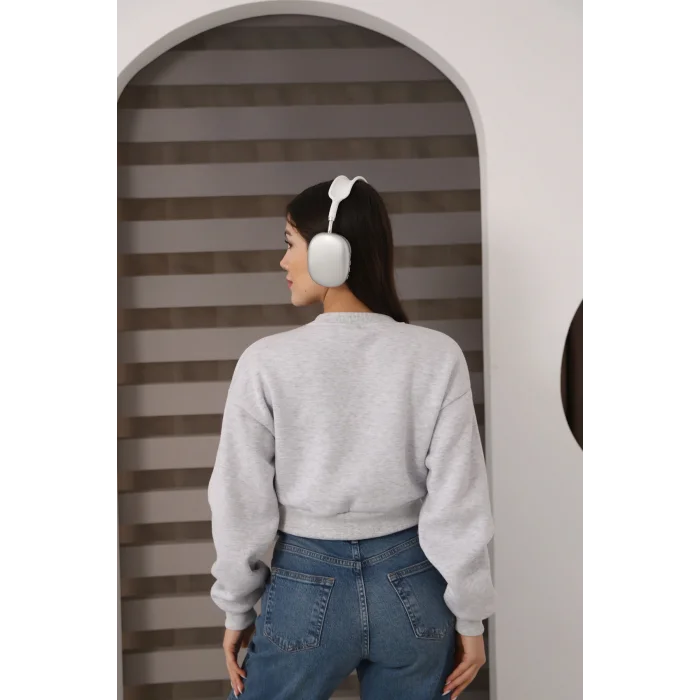 Kadın Üç İplik Şardonlu Oversize Crop Sweatshirt