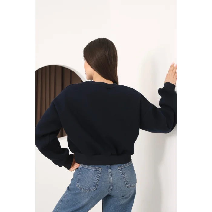 Kadın Üç İplik Şardonlu Oversize Crop Sweatshirt