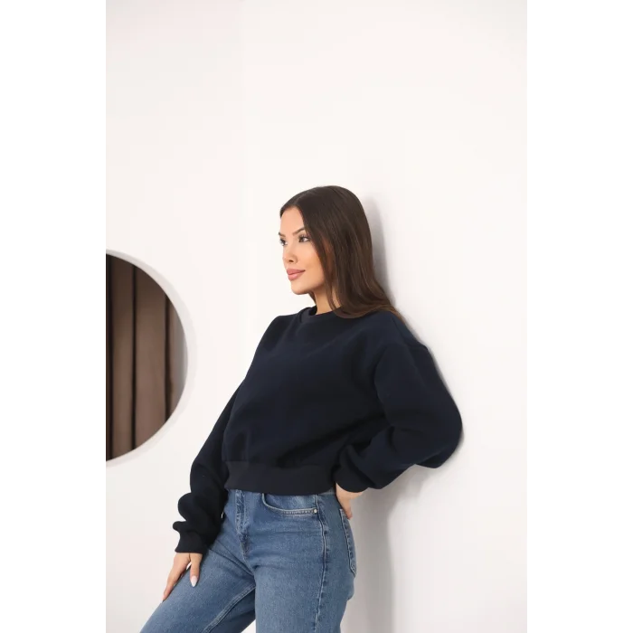 Kadın Üç İplik Şardonlu Oversize Crop Sweatshirt