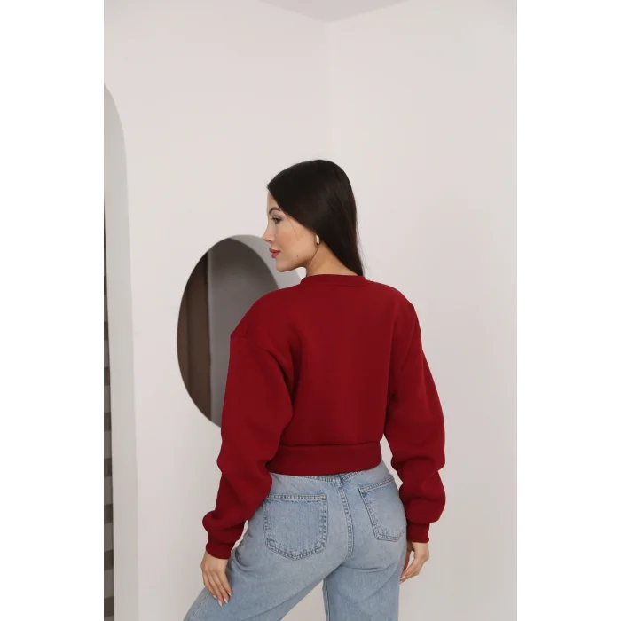 Kadın Üç İplik Şardonlu Oversize Crop Sweatshirt