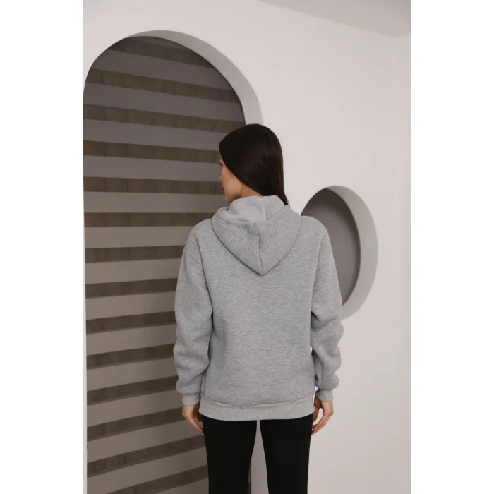 Kapşonlu Kanguru Cep Detaylı Üç İplik Şardonlu Sweatshirt