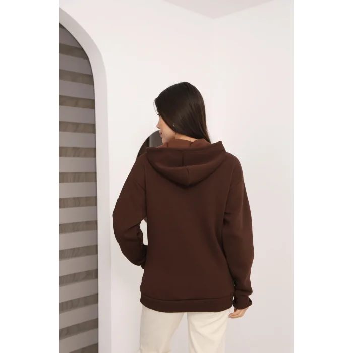 Kapşonlu Kanguru Cep Detaylı Üç İplik Şardonlu Sweatshirt