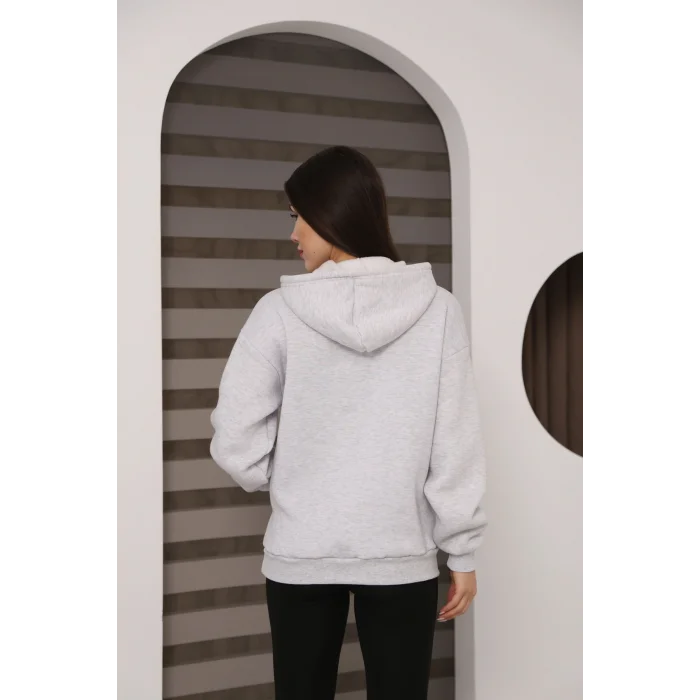 Kapşonlu Kanguru Cep Detaylı Üç İplik Şardonlu Sweatshirt