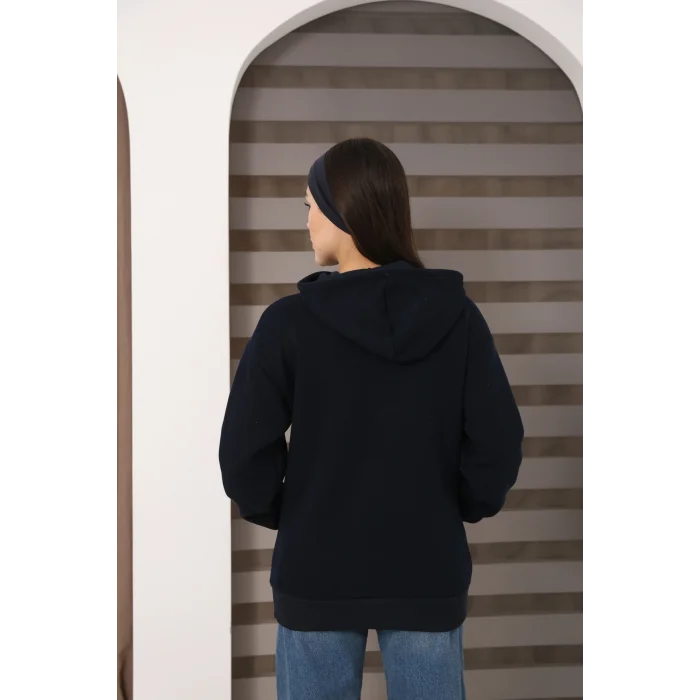 Kapşonlu Kanguru Cep Detaylı Üç İplik Şardonlu Sweatshirt