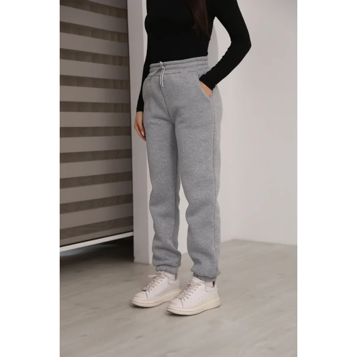 Üç iplik şardonlu paçası lastikli eşofman altı- Koyu Gri