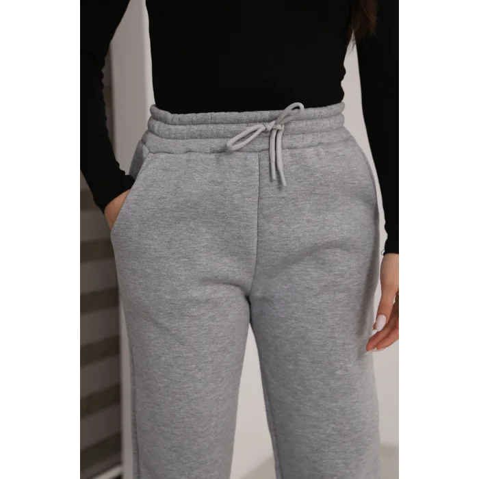 Üç iplik şardonlu paçası lastikli eşofman altı- Koyu Gri