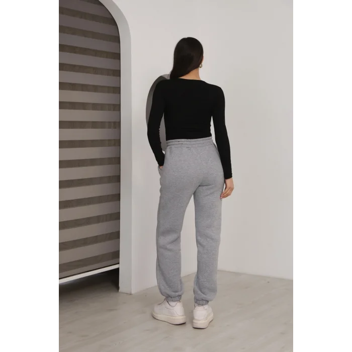 Üç iplik şardonlu paçası lastikli eşofman altı- Koyu Gri