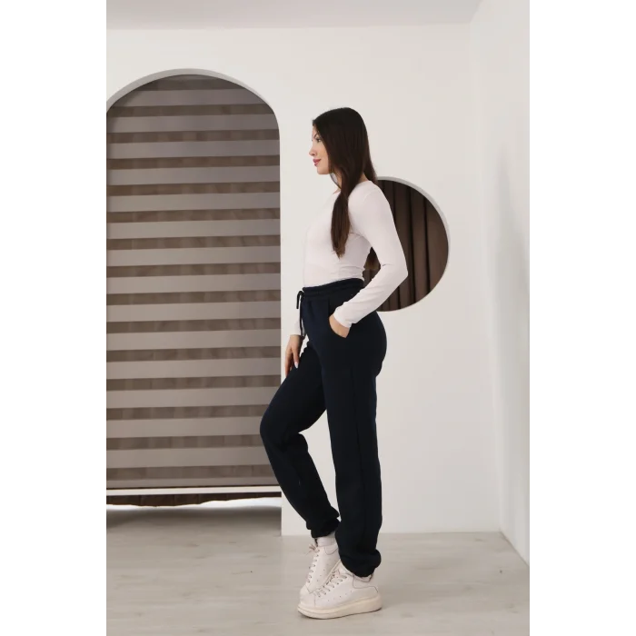 Üç iplik şardonlu paçası lastikli eşofman altı- Lacivert