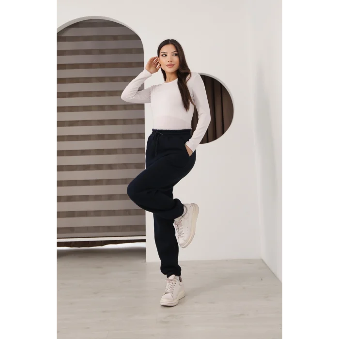 Üç iplik şardonlu paçası lastikli eşofman altı- Lacivert