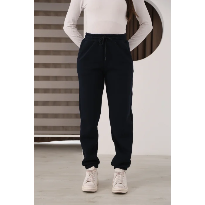 Üç iplik şardonlu paçası lastikli eşofman altı- Lacivert