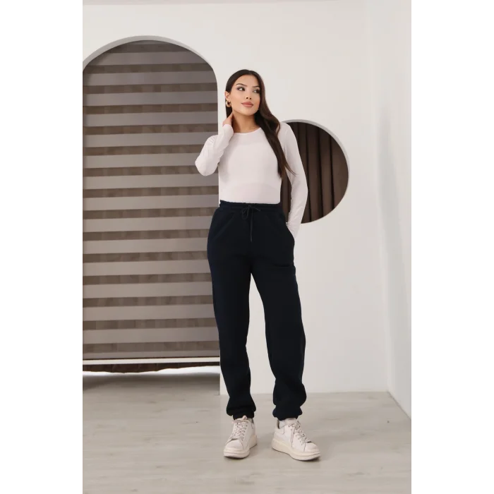 Üç iplik şardonlu paçası lastikli eşofman altı- Lacivert