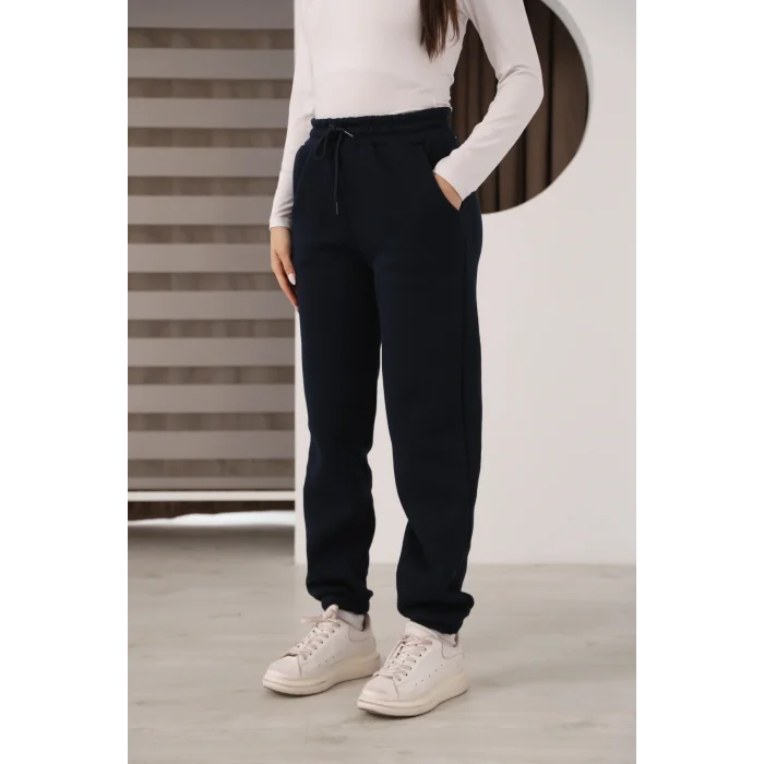 Üç iplik şardonlu paçası lastikli eşofman altı- Lacivert