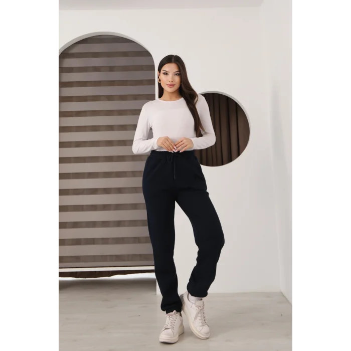 Üç iplik şardonlu paçası lastikli eşofman altı- Lacivert