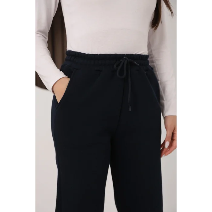 Üç iplik şardonlu paçası lastikli eşofman altı- Lacivert