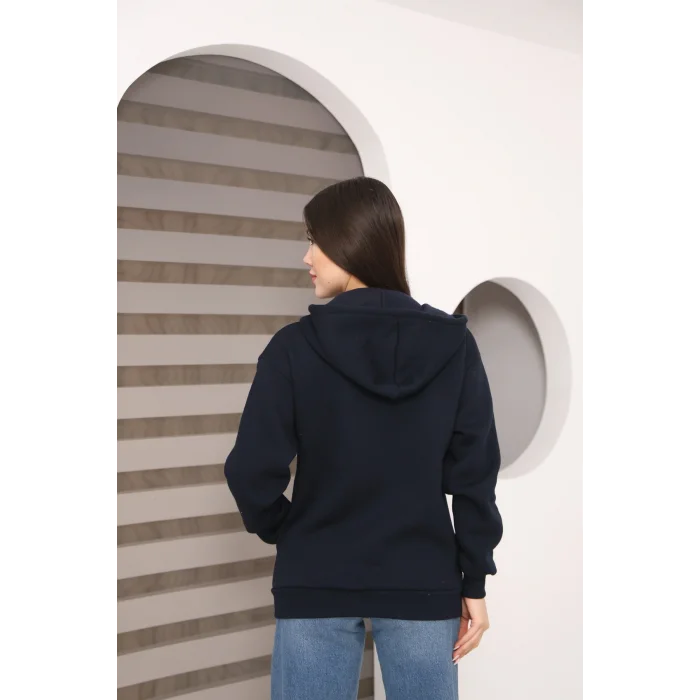 Kapüşonlu Fermuarlı Üç İplik Şardonlu Sweatshirt