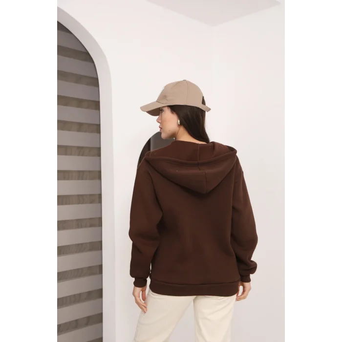 Kapüşonlu Fermuarlı Üç İplik Şardonlu Sweatshirt