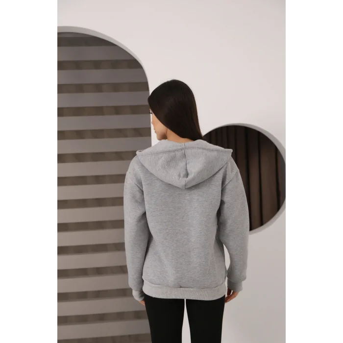 Kapüşonlu Fermuarlı Üç İplik Şardonlu Sweatshirt