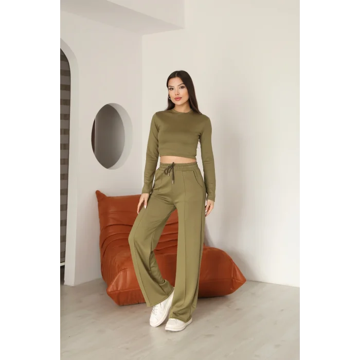 Kadın Üst Crop Altı Çımalı Detaylı Eşofman Takımı