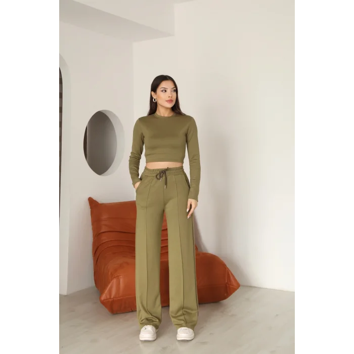 Kadın Üst Crop Altı Çımalı Detaylı Eşofman Takımı