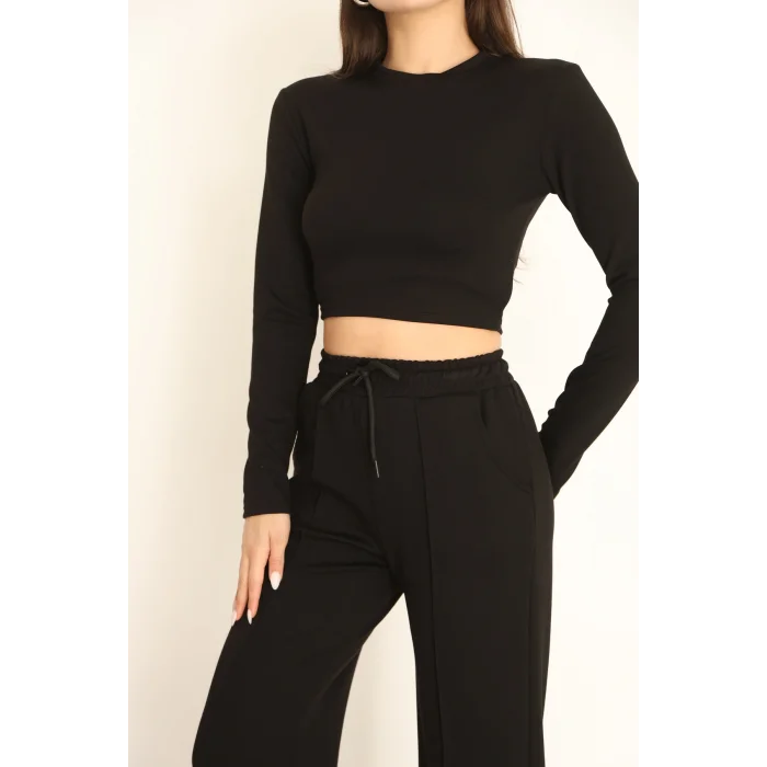 Kadın Üst Crop Altı Çımalı Detaylı Eşofman Takımı