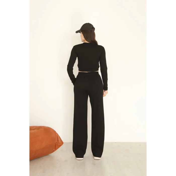 Kadın Üst Crop Altı Çımalı Detaylı Eşofman Takımı